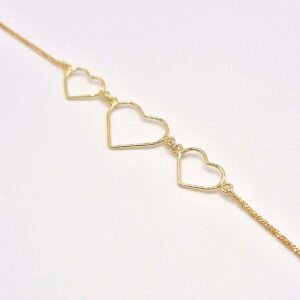 Pulsera 3 Corazones Chapada en Oro